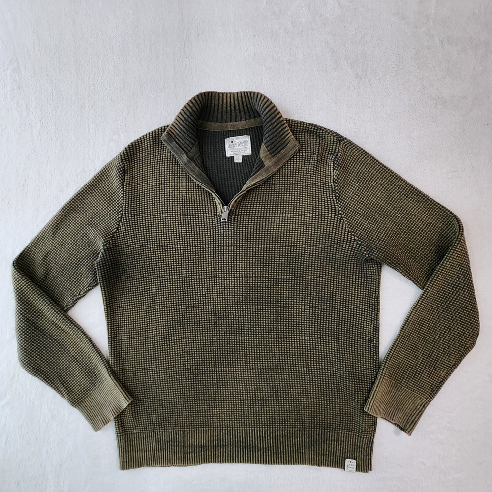 Lucky Brand Quarter Zip Sweater Mens Large Waffle Knit Grunge Indie Rugged Top